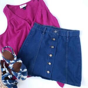 A-line Denim Skirt Button Front Mini Blue Jean Estimated Size XXS